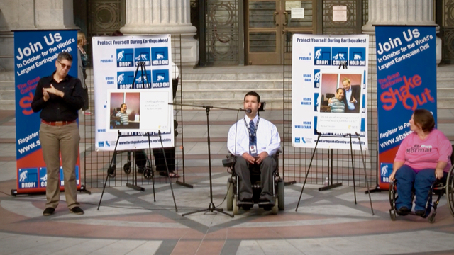 Cal O E S Vance Taylor speaking at Shake Out event