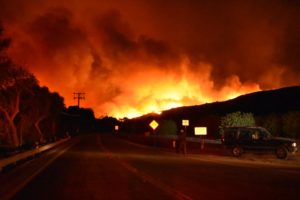 Thomas Fire blazing over hillside