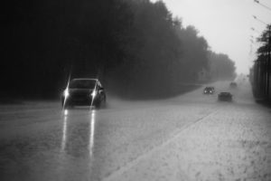 car on wet road