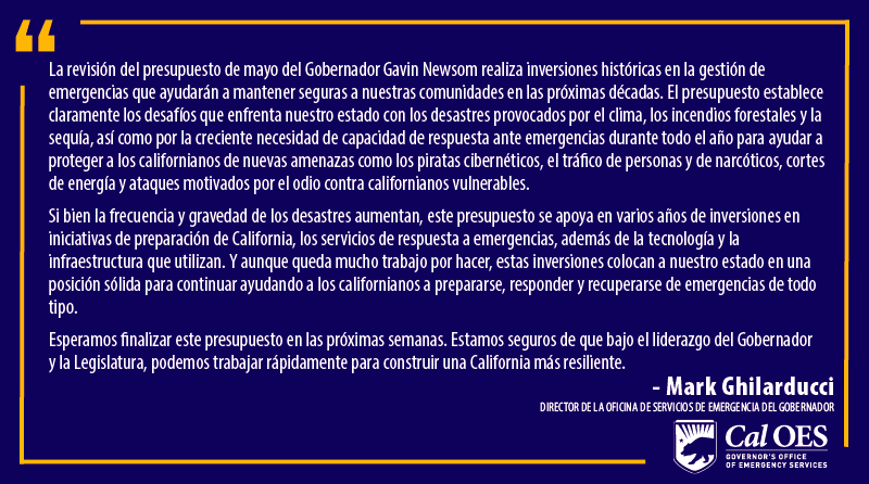 El Gobernador Gavin Newsom presenta la propuesta actualizada del presupuesto, enfatizando el manejo de emergencias.