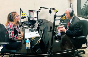 Mark Ghilarducci in the KBLA studio talking with Dominique DiPrima