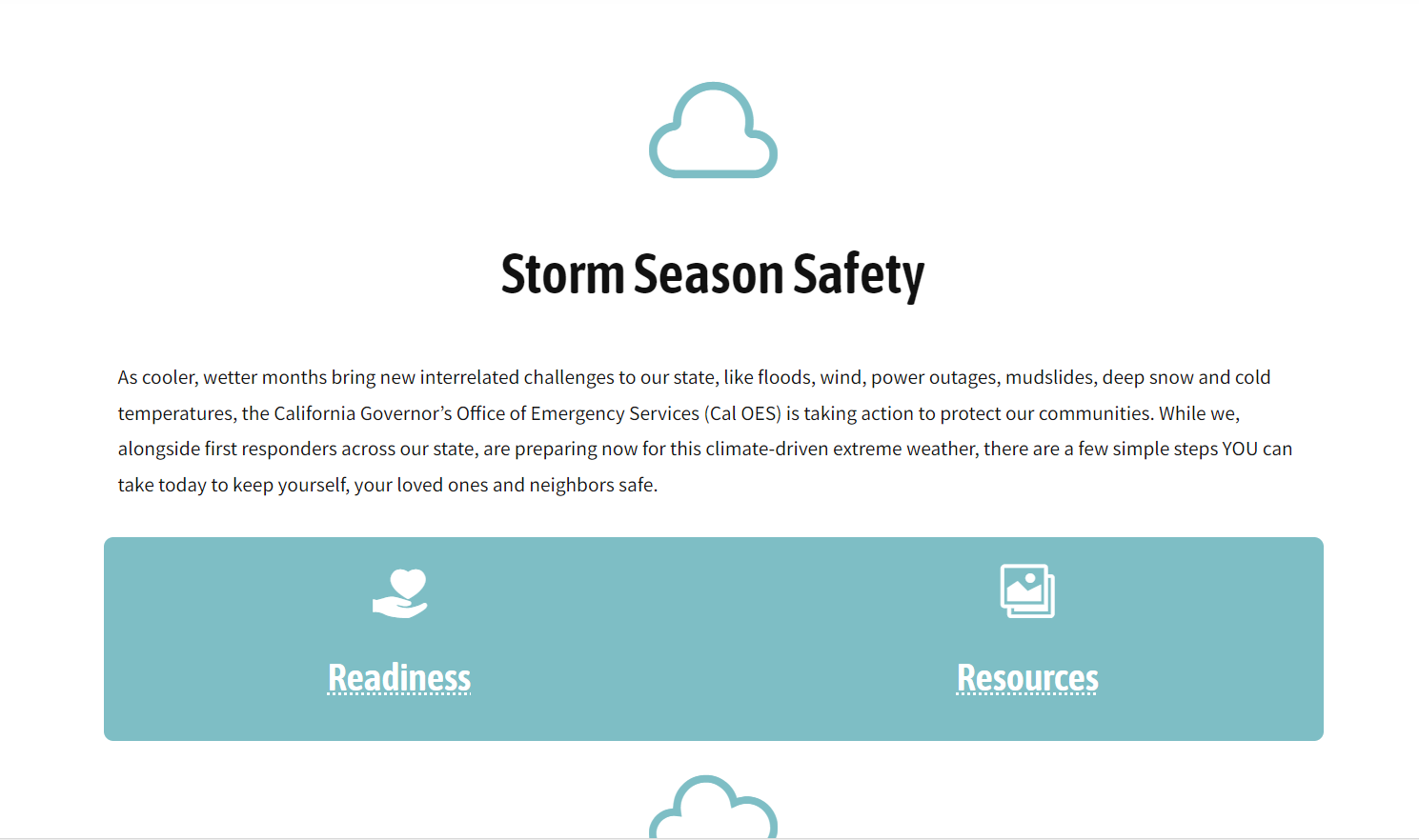 A screenshot of the Cal OES Storm Season Safety landing page.
