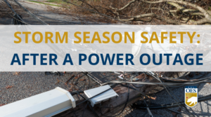 Storm season safety after a power outage. image of downed power lines.