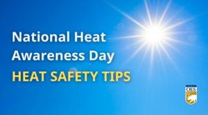 National Heat Awareness Day Heat Safety Tips. Image of a sun with sun rays