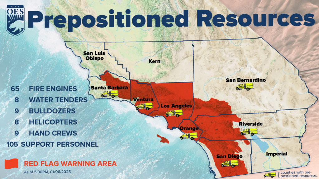 prepositioned resources with map of red california