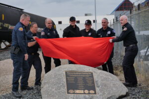  The photos shows Roseville Fire Department, Union Pacific Railroad Team and the Cal OES unveiling the plaque marking the opening of the new the Hazmat Derailment Training Site in Roseville. 