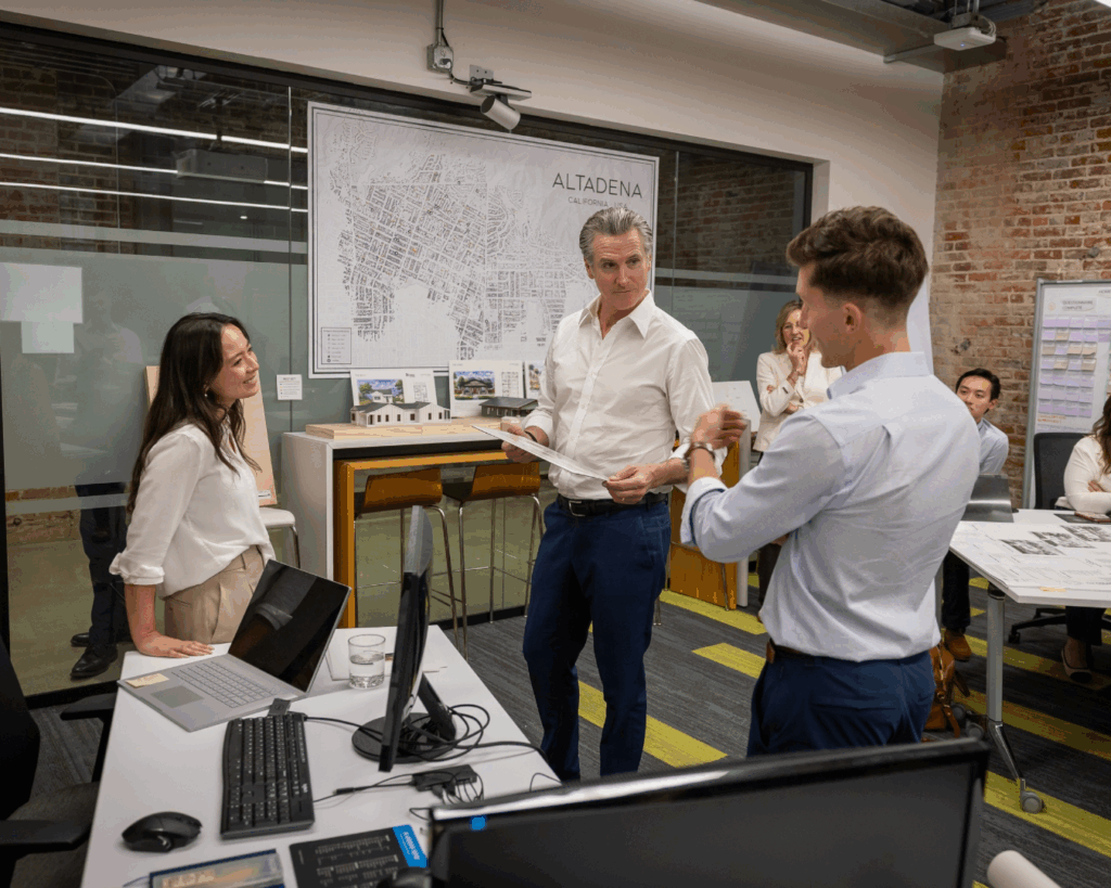 Governor Newsom speaks with two co-founders of Foothill Catalog