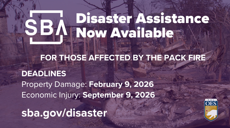 Federal Assistance Now Available: SBA Offering Low Interest Disaster Loans for Pack Fire