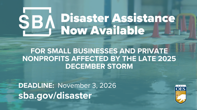 Federal Assistance Available: SBA Offers Low Interest Disaster Loans for Late 2025 December Storm
