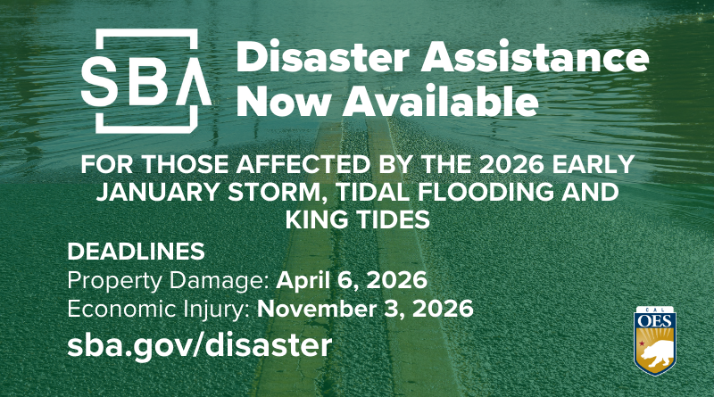 Federal Assistance Available: SBA Offering Low Interest Disaster Loans for 2026 early January storm, tidal flooding and King Tides